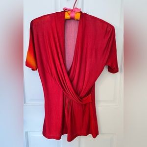 MaxMara Red Orange Ombré Jersey Faux Wrap Top. Size 4